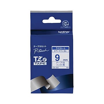 (まとめ) ブラザー BROTHER ピータッチ TZeテープ ラミネートテープ 9mm 白／青文字 TZE-223 1個 【×10セット】