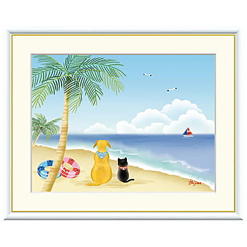 額絵 憩いの海辺 喜多一 61x49.5cm 三幸