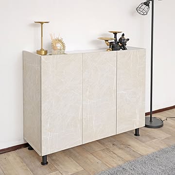 キャビネット 3列 ストーン柄 石目調 収納家具 扉 幅約105cm 組立家具 木製 日本製 MD-8511T