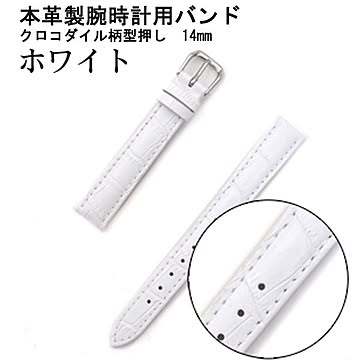 腕時計用ベルト2本組本革バンド　クロコダイル柄型押し14mmホワイト