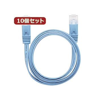 （まとめ）10個セット LANケーブル フラット CAT6 2M 青 AS-CAPC019X10【×2セット】