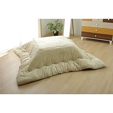 こたつ布団 【単品 長方形 無地 ベージュ 約205×315cm】 厚掛タイプ フランネル リバーシブル 抗菌 防臭 〔リビング〕