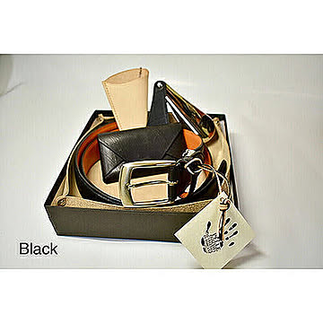 長沢ベルト工業 イタリアンオイルレザーギフト向け3点セット　BLACK SS001-BK 管理No. 4589452996902