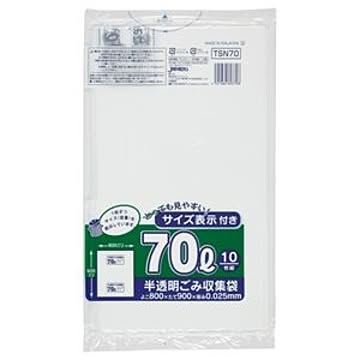 (まとめ) ジャパックス 容量表示入りポリ袋 乳白半透明 70L TSN70 1パック(10枚) 【×30セット】