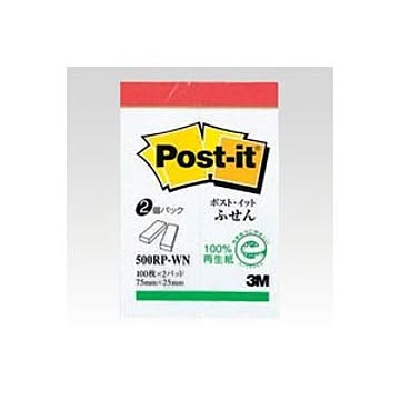 （まとめ） 住友スリーエム ポストイット(R) 再生紙 2個入り 横25×縦75mm 500RP-WN 白（赤帯） 2個入 【×10セット】