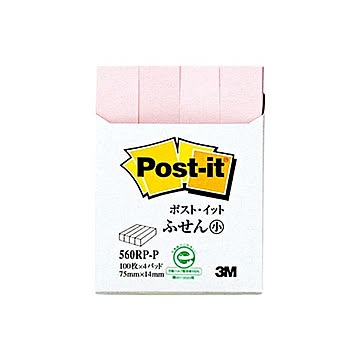 (まとめ) 3M ポストイット ふせん小 再生紙スタンダードカラー 75×14mm ピンク 560RP-P 1パック（4冊）  【×30セット】