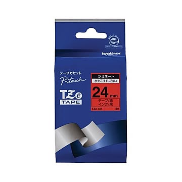 (まとめ) ブラザー BROTHER ピータッチ TZeテープ ラミネートテープ 24mm 赤／黒文字 TZE-451 1個 【×10セット】