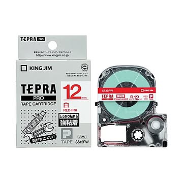 (まとめ) キングジム テプラ PRO テープカートリッジ 強粘着 12mm 白／赤文字 SS12RW 1個 【×10セット】
