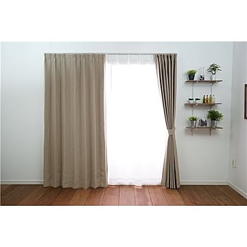 遮光カーテン 【幅100cm×丈135cm ベージュ 1枚入り】 遮光2級 タッセル付き 形状記憶加工 『セーラ』【代引不可】