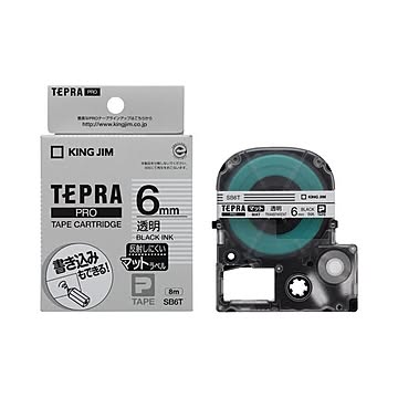(まとめ) キングジム テプラ PRO テープカートリッジ マットラベル 6mm 透明／黒文字 SB6T 1個 【×10セット】