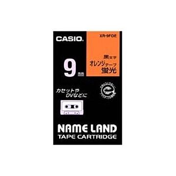（まとめ）カシオ CASIO 蛍光テープ XR-9FOE 橙に黒文字 9mm×5セット