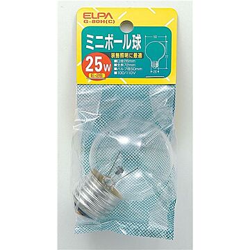 （まとめ） ELPA ミニボール球 電球 25W E26 G50 クリア G-80H（C） 【×25セット】