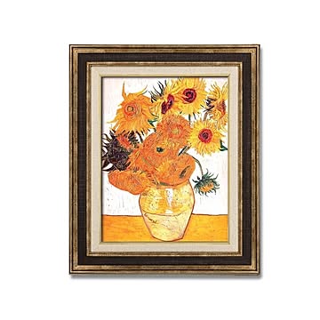 ダークブラウンアンティーク額 額装品世界の名画F6 ゴッホ「ひまわり」