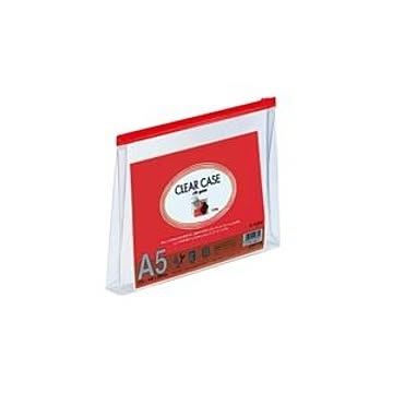 (業務用10セット) LIHITLAB クリアケース/クリアポーチ 【A5/ワイドマチ付き】 ヨコ型 F-72SM 赤