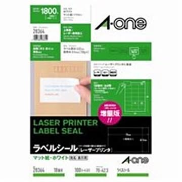 エーワン レーザープリンター用ラベルシール/宛名シール A4/18面 100枚 28364