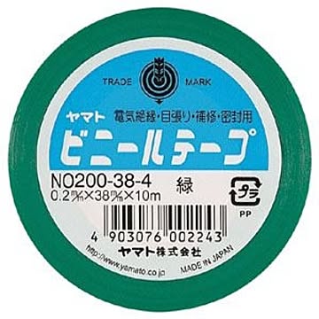 （まとめ） ヤマト ビニールテープ 幅38mm×長10m NO200-38-4 緑 1巻入 【×10セット】