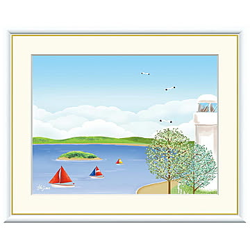 額絵 海辺の灯台 喜多一 42x34cm 三幸