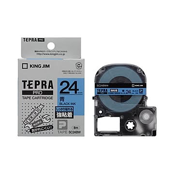 （まとめ） キングジム テプラ PRO テープカートリッジ 強粘着 24mm 青／黒文字 SC24BW 1個 【×4セット】