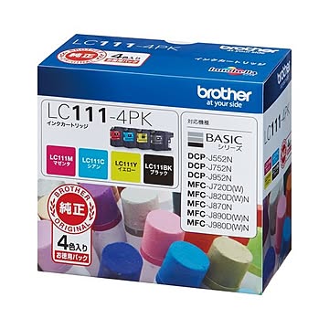 （まとめ） ブラザー BROTHER インクカートリッジ お徳用 4色 LC111-4PK 1箱（4個：各色1個） 【×3セット】