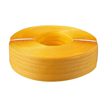 (まとめ) TANOSEE PPバンド 手締め用 15mm×1000m 黄色 1巻  【×5セット】