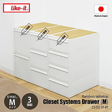 like-it ライクイット Closet system クローゼットシステム 引出し (M) 3個組 CS-D2 3P-BT / 衣類収納 引き出し収納 押し入れ収納 クローゼット収納 収納ケース