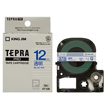 （まとめ） キングジム テプラ PRO テープカートリッジ 12mm 透明／青文字 ST12B 1個 【×5セット】