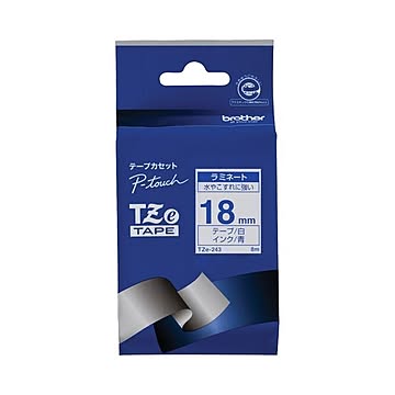 (まとめ) ブラザー BROTHER ピータッチ TZeテープ ラミネートテープ 18mm 白／青文字 TZE-243 1個 【×10セット】