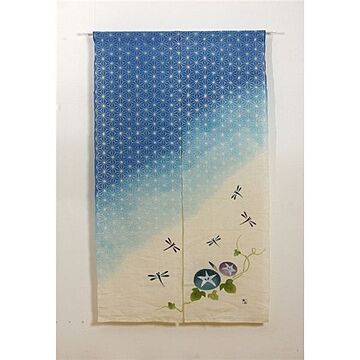 本麻100%使用 手織りのれん 麻の葉とんぼ 麻暖簾 ブルー 85×150cm