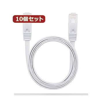 （まとめ）10個セット LANケーブル フラット CAT6 2M 白 AS-CAPC012X10【×2セット】