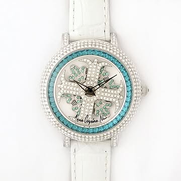 アンコキーヌ ネオ 40mm バイカラー ミニクロス シルバーベゼル インナーベゼルブルー ホワイトベルト イール 正規品（腕時計・グルグル時計）