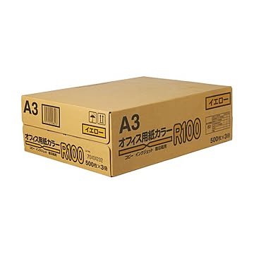 まとめ日本紙通商 オフィス用紙カラーR100A3 イエロー 1箱1500枚:500枚×3冊×3セット