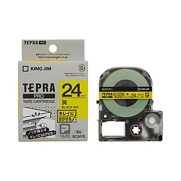 （まとめ） キングジム テプラ PRO テープカートリッジ キレイにはがせるラベル 24mm 黄／黒文字 SC24YE 1個 【×4セット】