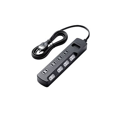 （まとめ）エレコム AV雷ガードタップ／個別スイッチ／ホコリシャッター付／4個口／2.5m／ブラック AVT-K6A-2425BK【×2セット】