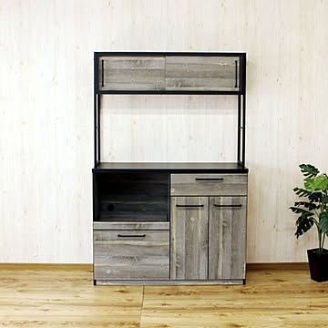 食器棚 幅約120cm 棚板タイプ 日本製 木目柄 KB-AIN-120T-BK