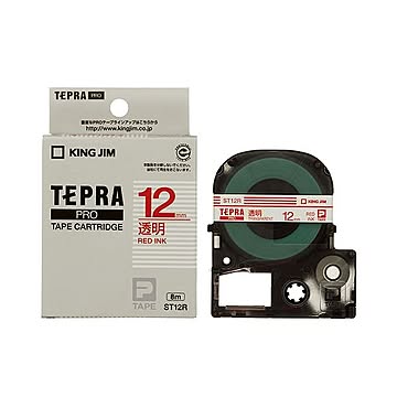 （まとめ） キングジム テプラ PRO テープカートリッジ 12mm 透明／赤文字 ST12R 1個 【×5セット】