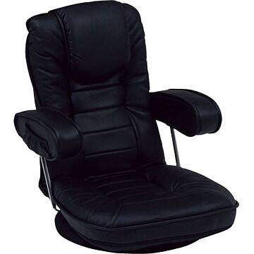 跳ね上げ式 リクライニング座椅子 ブラック 約幅60cm 背部14段調整 肘付き 頭部枕付 スチールパイプ