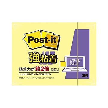 （まとめ） スリーエムジャパン ポストイット 強粘着ノート パステルカラー イエロー 縦75×横100mm 【×10セット】