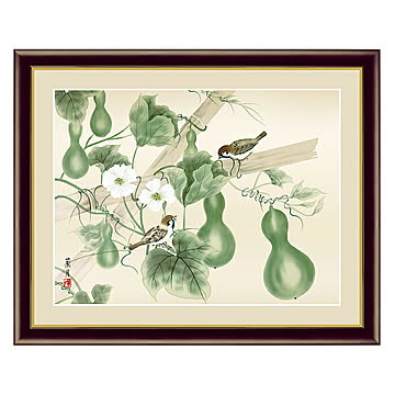 アート 額絵 六瓢 吉井 蘭月 本紙サイズ F4(約31x23cm) 額サイズ 42x34cm 三幸