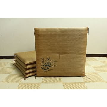 純国産 捺染返し い草座布団 『小花 5枚組』 ベージュ 55×55cm×5P