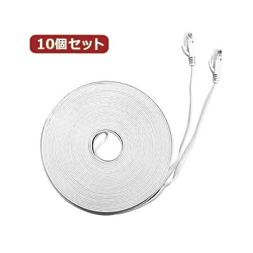 10個セット LANケーブル フラット CAT6 20m 白 AS-CAPC041X10