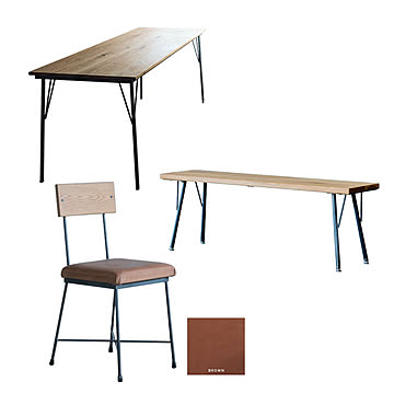 【受注生産】 SIKAKU シカク SK DINING TABLE SET 1500 エスケーダイニング テーブルセット1500 (テーブル×1+ベンチ×1+チェア×2)  天然木 オーク材 本革