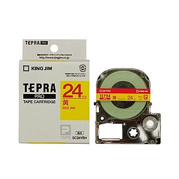 (まとめ) キングジム テプラ PRO テープカートリッジ パステル 24mm 黄／赤文字 SC24YR 1個 【×10セット】