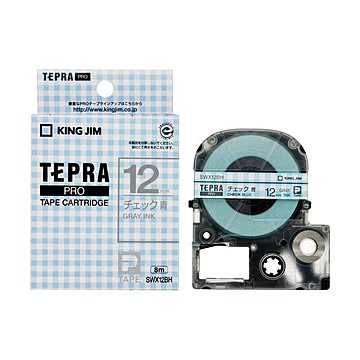 (まとめ) キングジム テプラ PROテープカートリッジ 模様ラベル 12mm チェック青/グレー文字 SWX12BH 1個 【×10セット】