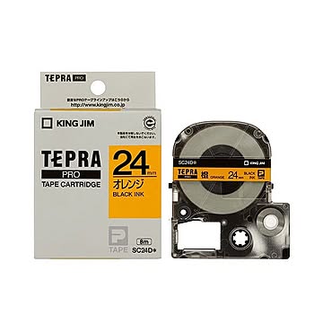 （まとめ） キングジム テプラ PRO テープカートリッジ パステル 24mm オレンジ／黒文字 SC24D 1個 【×4セット】