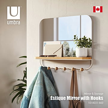 Umbra アンブラ Estique Mirror with Hooks エスティーケ ミラー / 鏡 フック トレー 棚 壁面収納 玄関収納
