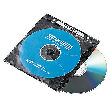 サンワサプライ　DVD・CD不織布ケース(リング穴付・ブラック)　FCD-FR100BKN 管理No. 4969887349281