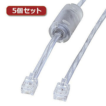 5個セット サンワサプライ コア付シールドツイストモジュラーケーブル TEL-FST-15N2X5 管理No. 4589452968466
