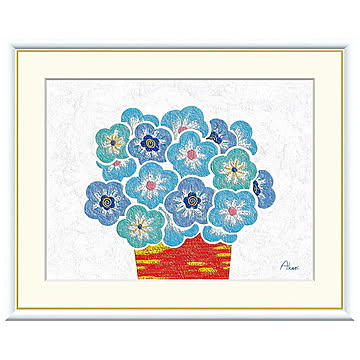 額絵 青い花の鉢植え 春田あかり 42x34cm 三幸