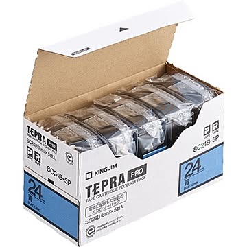 テプラ PROテープカートリッジ カラーラベル「パステル」 24mm 青（黒文字） 5個入エコパック