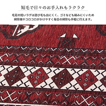 萩原 洗えるトルクメン風ラグ レッド 約230×230cm